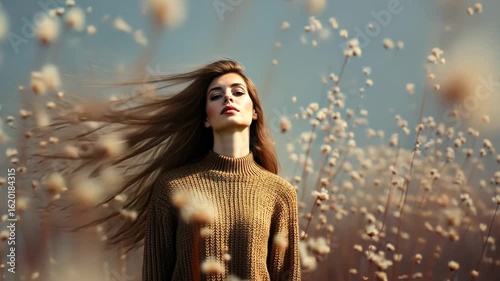 Dreamy Brunette Model in Surreal Nature Landscape Captured in Cinematic Aesthetic