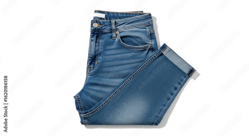 Folded blue denim jeans isolated on white background Folded blue denim jeans isolated on white background