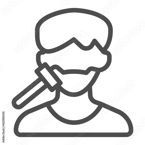 Guy with stubble and razor line icon, body hygiene concept. Vector graphics. Man avatar with blade, shaving sign on white background, outline style icon for mobile or web design.