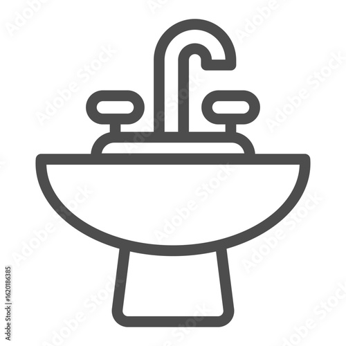 Washbasin with faucet line icon, body hygiene concept. Vector graphics. Ceramic washbasin for morning wash sign on white background, outline style icon for mobile or web design.