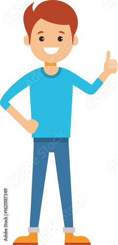 Cartoon boy standing with hands on hips isolated on transparent background