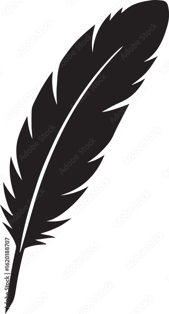 Obraz premium Black silhouette of a quill pen on a white background feather writing