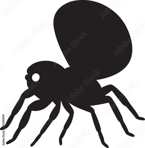 Black silhouette of a stylized spider with a large oval abdomen arachnid insect