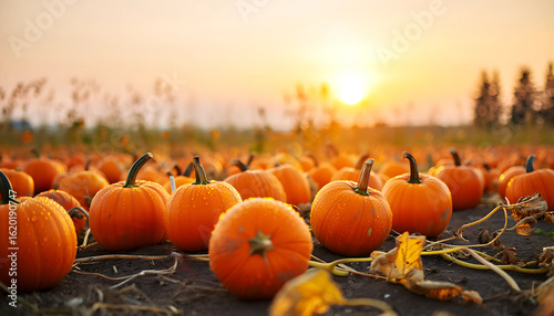 pumpkins growing in an autumn field during harvest season