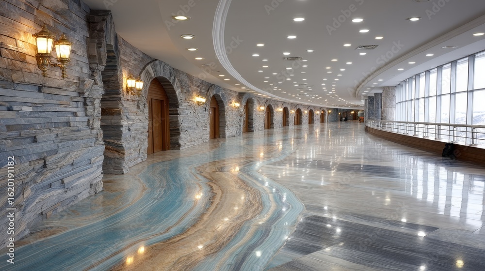 Naklejka premium Polished stone cladding wall with natural marble-like shine and pattern