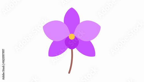Simple and Stylized Illustration of a Purple Orchid Flower Isolated on White Background