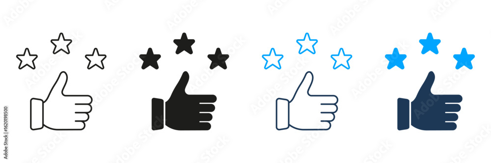 Obraz premium Thumbs Up With Stars Line And Solid Icon Set. Customer Satisfaction, Positive Feedback, And Quality Rating Symbol Collection. User Experience And Approval. Isolated Vector Illustration