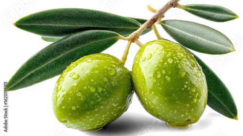 Wallpaper Mural Two green olives with leaves on white background Torontodigital.ca