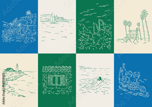La Dolce Vita illustration with an aesthetic quote. Vacation sketch style drawing.	