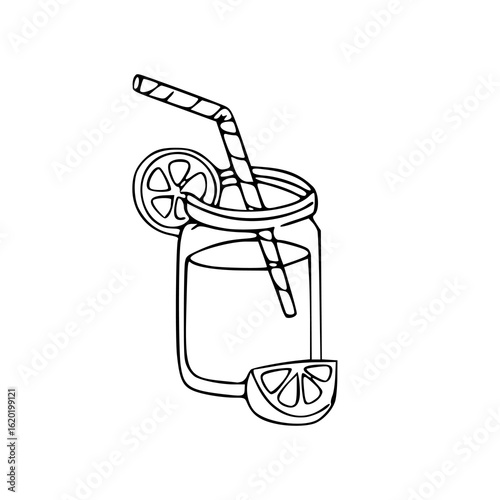 lemonade in mason jar vector outline
