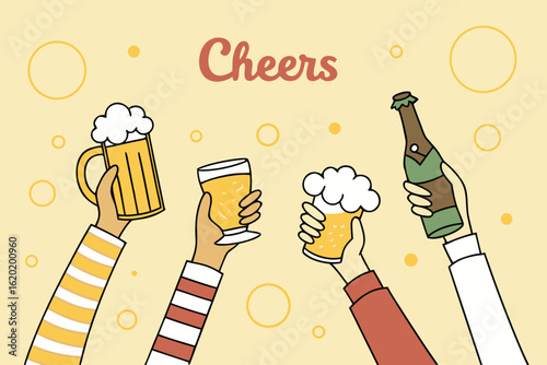 "Cheers" Toast - Celebration, Friendship & Happy Hour Drinks Illustration