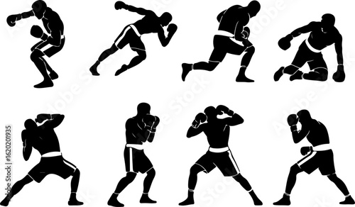 black silhouette vector illustrations of a boxer ducking to avoid a punch