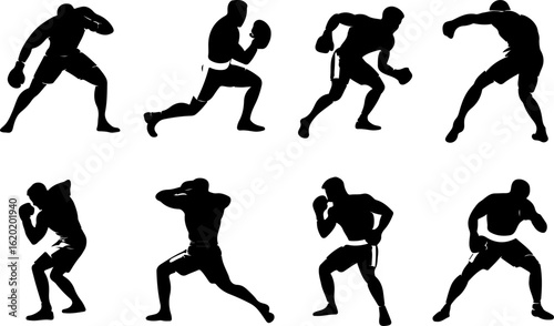 black silhouette vector illustrations of a boxer ducking to avoid a punch