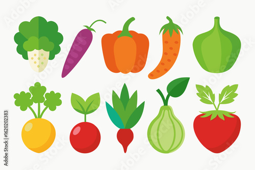Collection of fresh vegetables and fruits isolated on white background