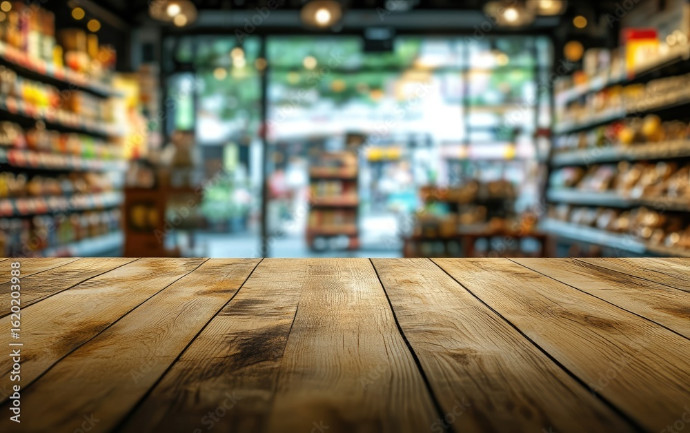custom made wallpaper toronto digitalEmpty wooden shelves and tables stand in a quiet supermarket interior, their texture and architecture lit by soft light