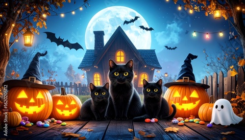魔法のハロウィンナイトと黒猫たち