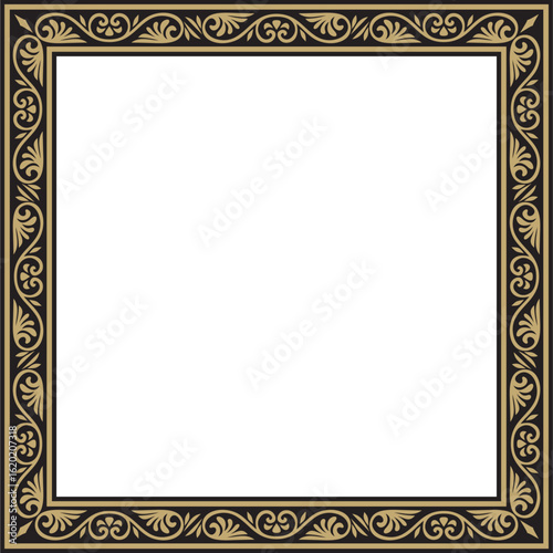 Vector gold and black square classic byzantine ornament. Rectangle, border, Ancient Greece, Eastern Roman Empire frame. Decoration of the Russian Orthodox Church
