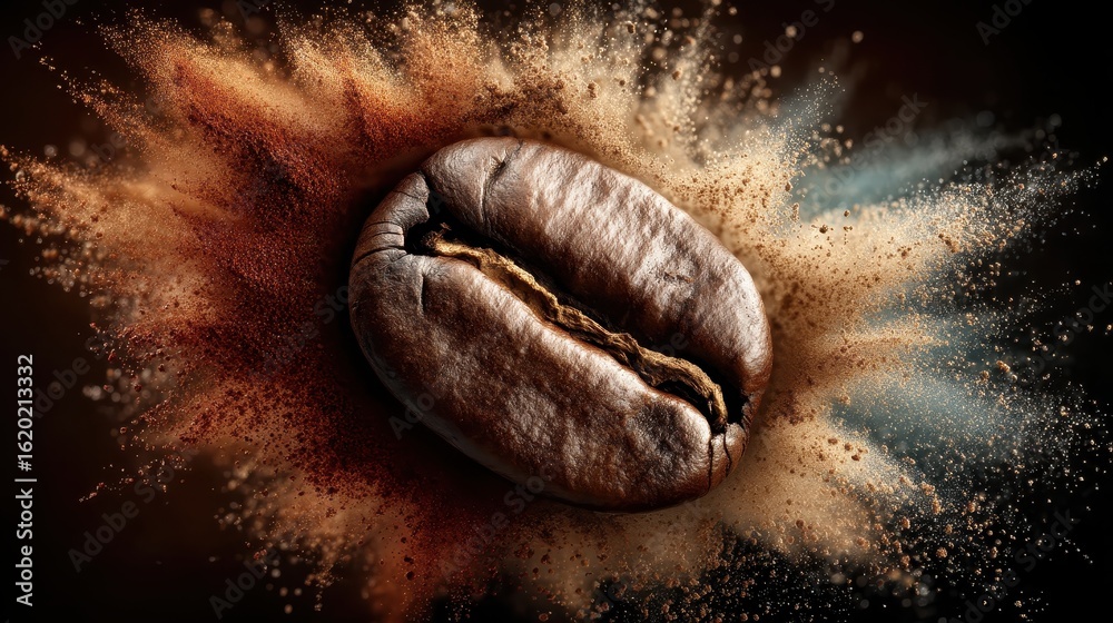 Obraz premium coffee bean, powder explosion, dynamic energy