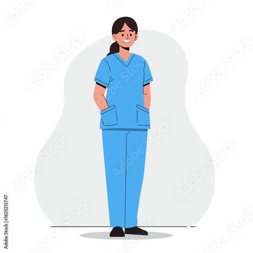 Smiling Nurse in Blue Scrubs