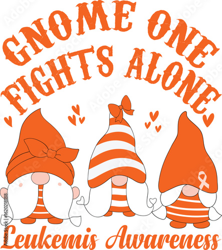 Gnome one fights alone leukemia awareness graphic design.