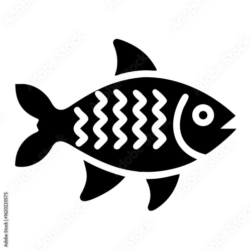 Black silhouette of a fish with wavy lines in the middle of body
