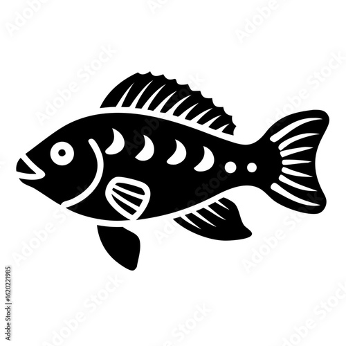 Stylized Black and White Fish Icon with Distinctive Fin Markings