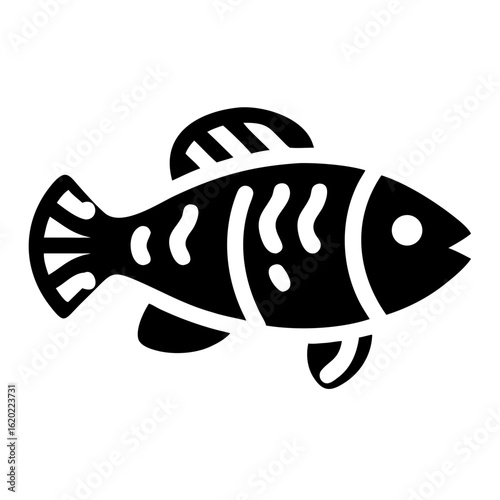 Sleek Black and White Fish Illustration with Striped Fin Detail