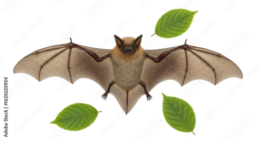 Obraz premium Isolated bat with leaves on white background