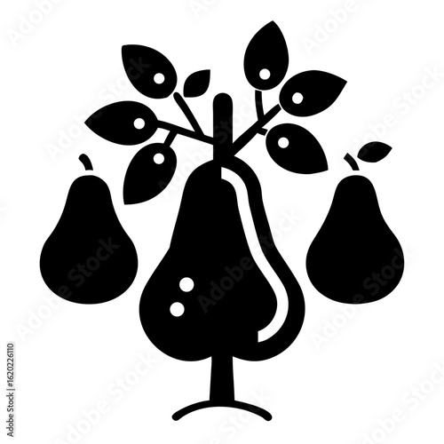 Stylized pear tree with ripe fruit ready for harvest in autumn season
