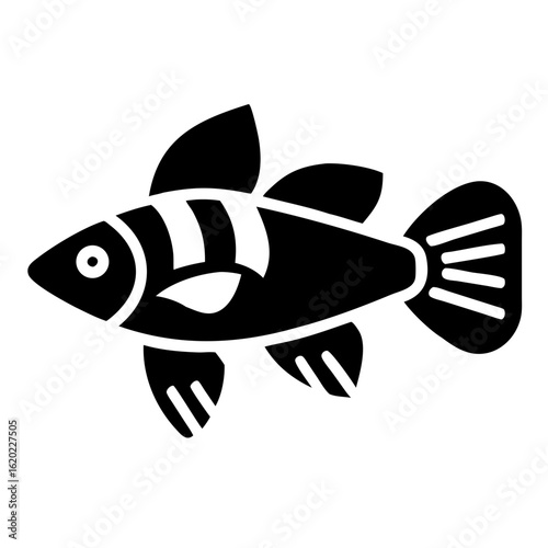 Stylized Vector Graphic Depicting a Tropical Fish with White Stripes