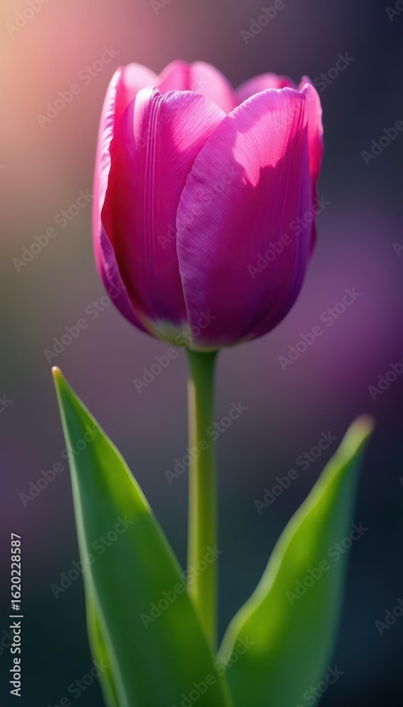 Fototapeta premium A charming, vibrant purple tulip in full bloom , springtime, nature, garden
