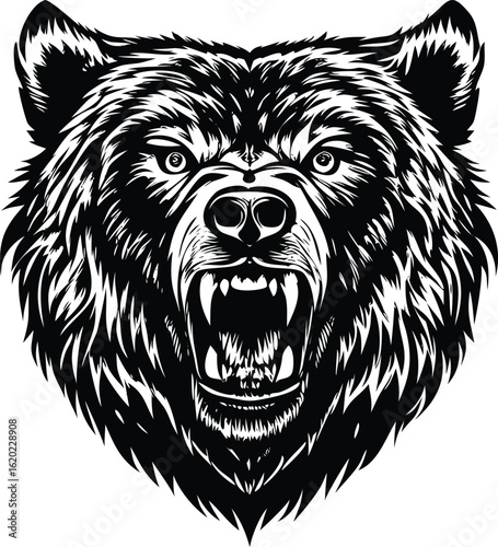 Lion head vector illustration in black tattoo style featuring a wild animal face design isolated on white background