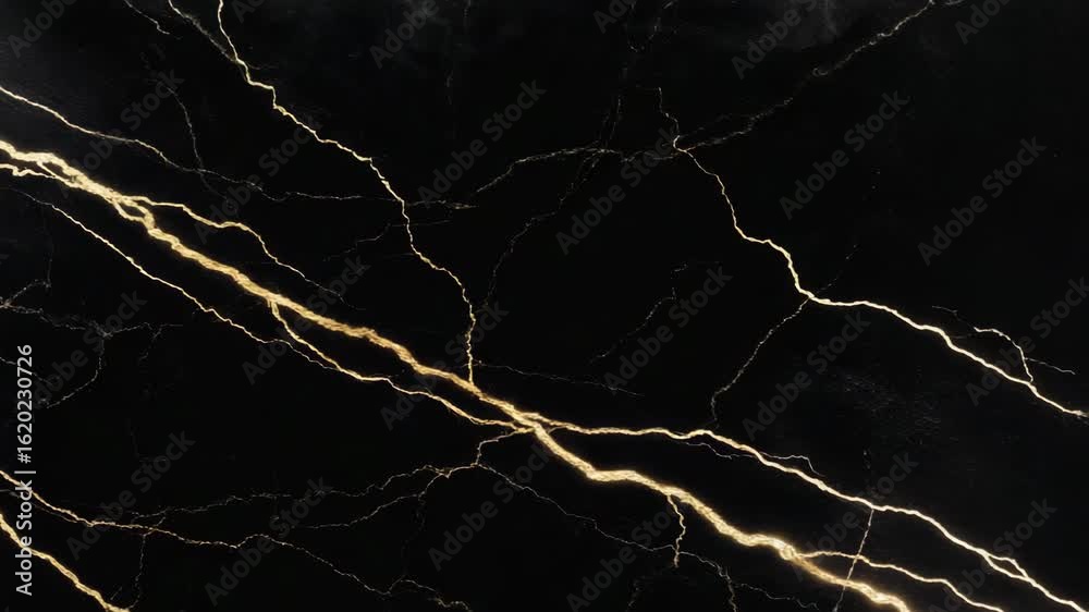 An abstract black marble background adorned with golden veins reminiscent of the Japanese kintsugi technique This faux painted artificial stone texture captures the essence of marbling
