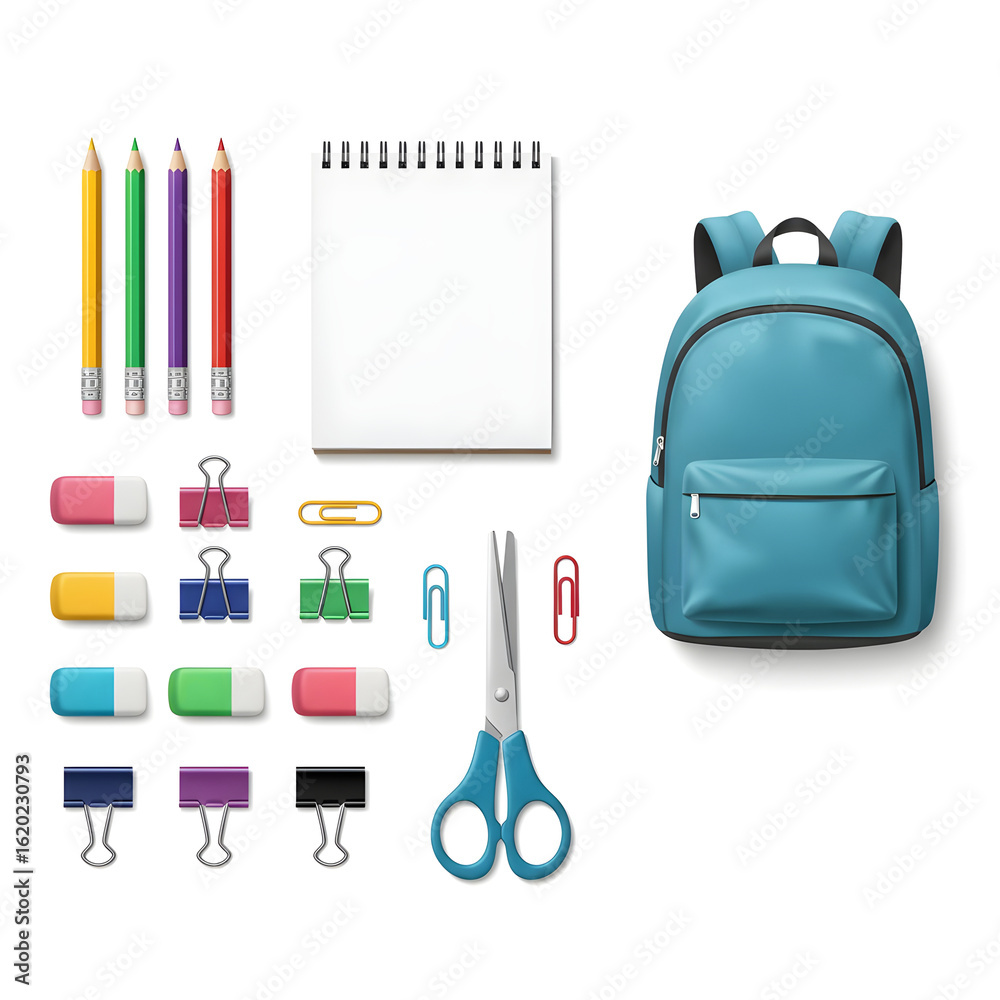 Obraz premium school supplies flat lay on white background