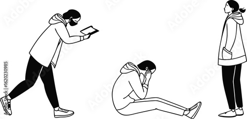 Cyberbullying Illustration Showing Sadness and Isolation on Transparent Background