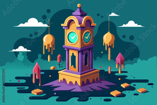 Surreal Scene with a Floating Haunted Grandfather Clock