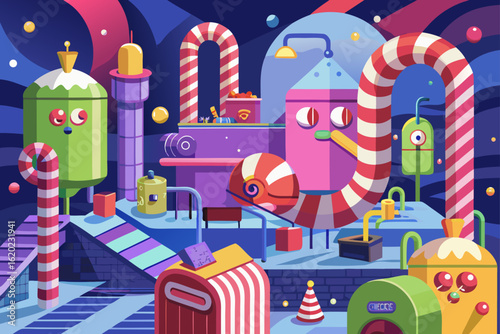 Whimsical Scene Showing How Candy Canes Get Their Stripes