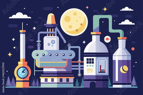 Whimsical Vector Showing a Factory That Produces Dreams