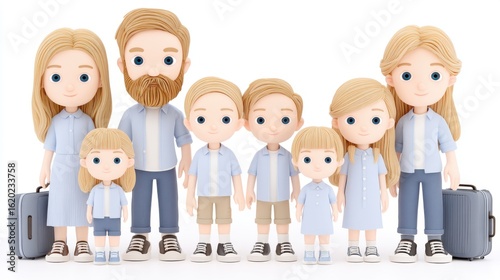 Family portrait in cartoon style home setting digital art light background cheerful concept for family bonds