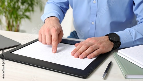 Blind Man Reading Braille on Tablet - Inclusivity