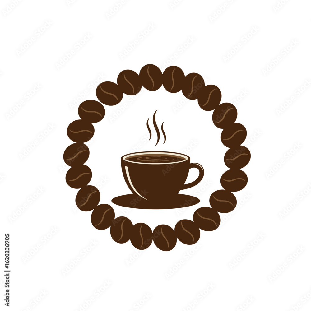 Obraz premium Coffee cup illustration surrounded by coffee beans on transparent background 