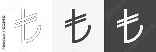 Turkish Lira currency set. Black, outline symbol of national money. Vector illustration