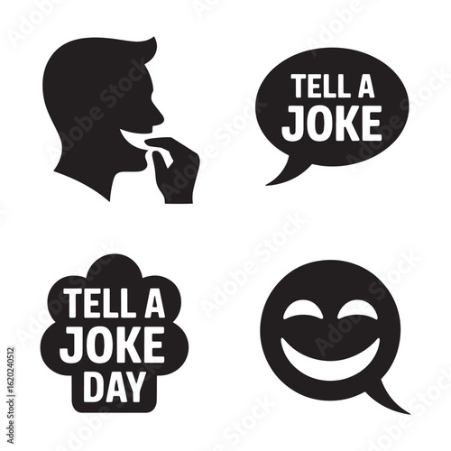 Tell A Joke Day Icons With Laughing Face And Speech Bubbles Keywords: tell a joke day, joke, humor, comedy, laughter, funny, punchline, comic, speech bubble, talk, conversation, chat, message
