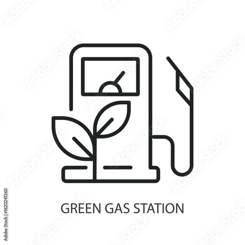 Green gas station thin line vector icons.