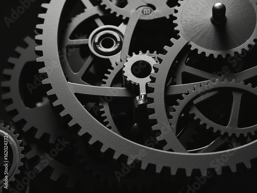 Monochrome Close - Up of Vintage Mechanical Gears in Industrial Machinery