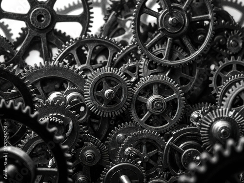Monochrome Close - Up of Vintage Mechanical Gears in Industrial Machinery