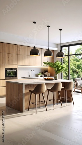 Wallpaper Mural Modern kitchen with light wood cabinets Torontodigital.ca