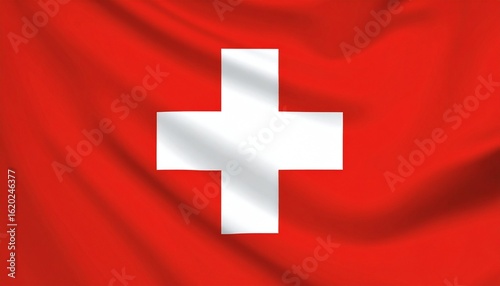 Swiss flag with equilateral white cross centered on red background, symbolizing neutrality and national pride.