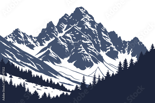 Outlined mountain peaks on clean white background