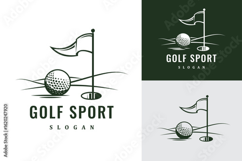 Foto Golf Flag and Ball Logo Minimalist Golf Sport Emblem Design